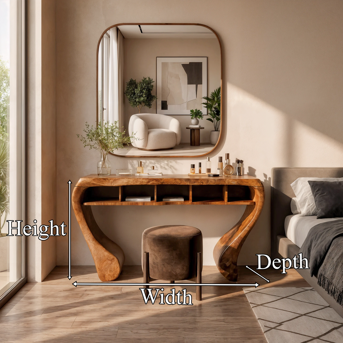 Rustic Dressing Table With Open Drawer Storage For Bedroom And Dressing Room
