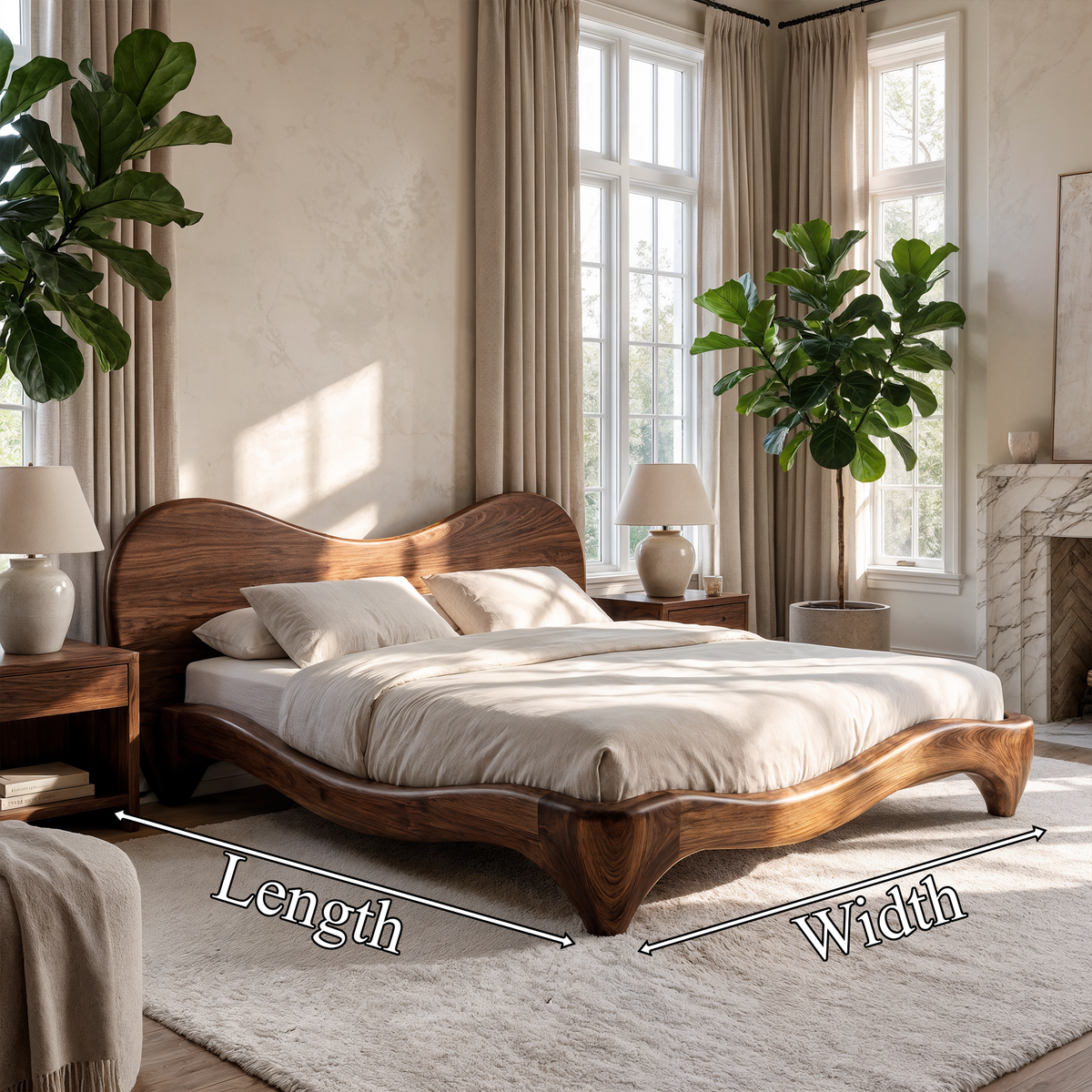 Organic Bed Frame With Sculptural Curved Design For Bedroom