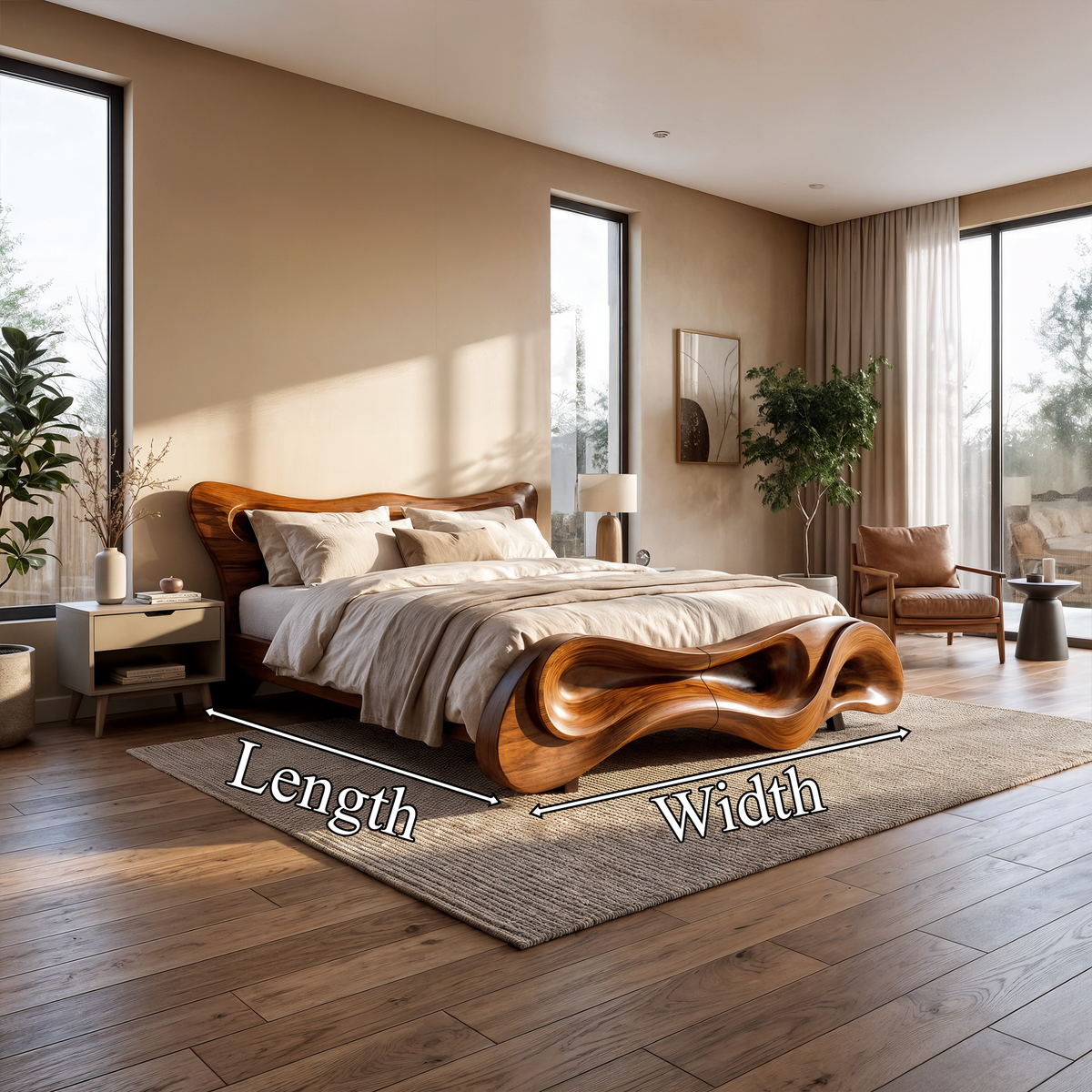 Modern Bed Frame With Wave Inspired Silhouette For Bedroom