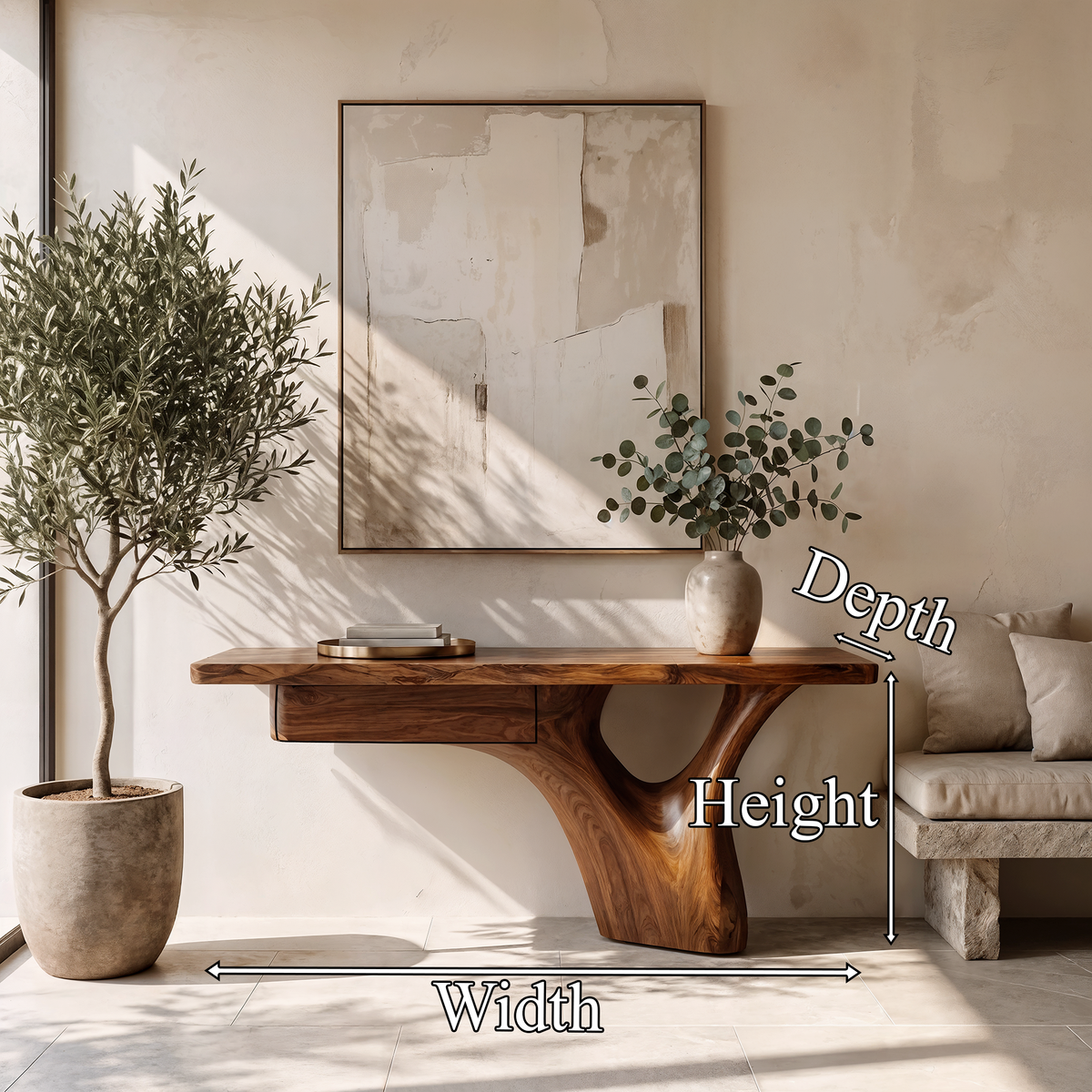 Organic Sculptural Console Table Tree Trunk Base Design For Living Room Entryway