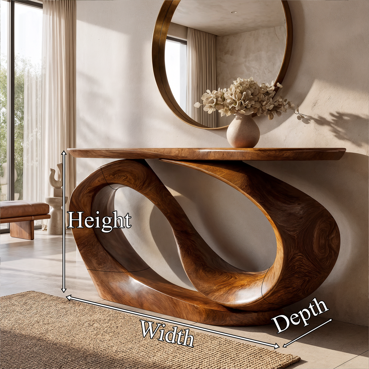 Organic Sculptural Console Table Hollow Oval Base Design For Entryway Foyer Hallway