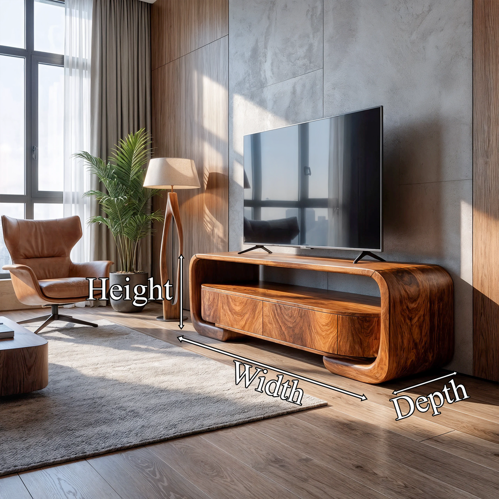Organic Entertainment Center With Sculptural Live Edge Design For Living Room And Media Room