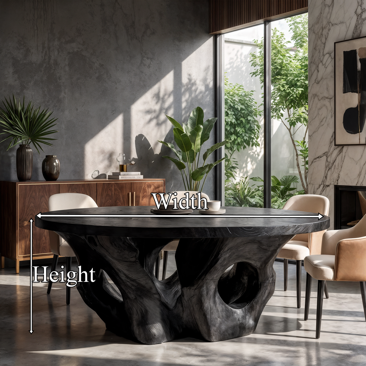 Modern Round Dining Table With Sculptural Open Form For Dining Room And Living Room