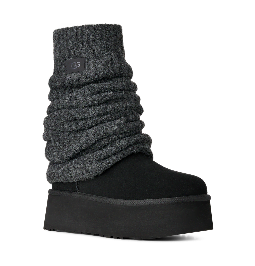 Women's Platform Boot With Knit Leg Warmer - Black