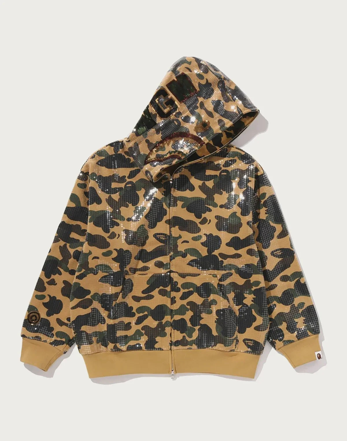 Relaxed Sequin Camo Full-Zip Hoodie - Yellow