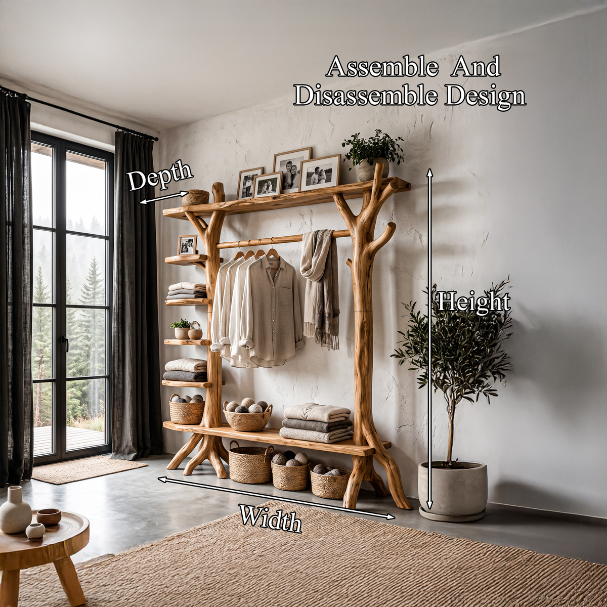 Rustic Tree Coat Rack Storage Organizer For Entryway Hallway