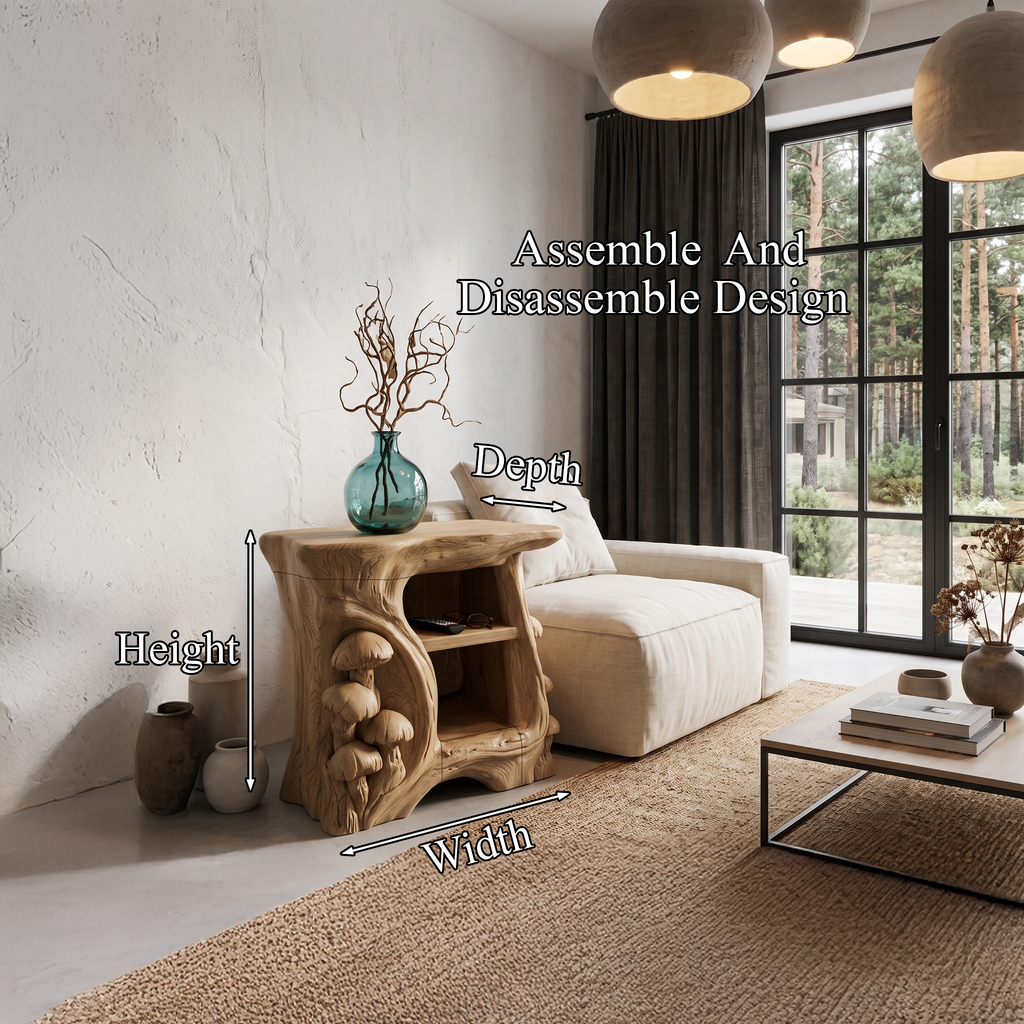 Organic Solid Wood Bedside Table With Sculptural Tree Branch Base