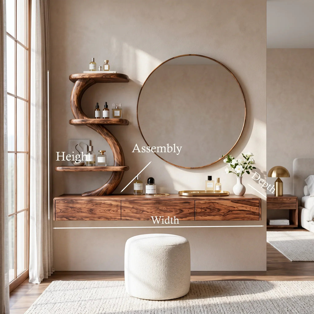 Modern Wall Mounted Makeup Vanity S Curve Sculptural Shelving For Bedroom