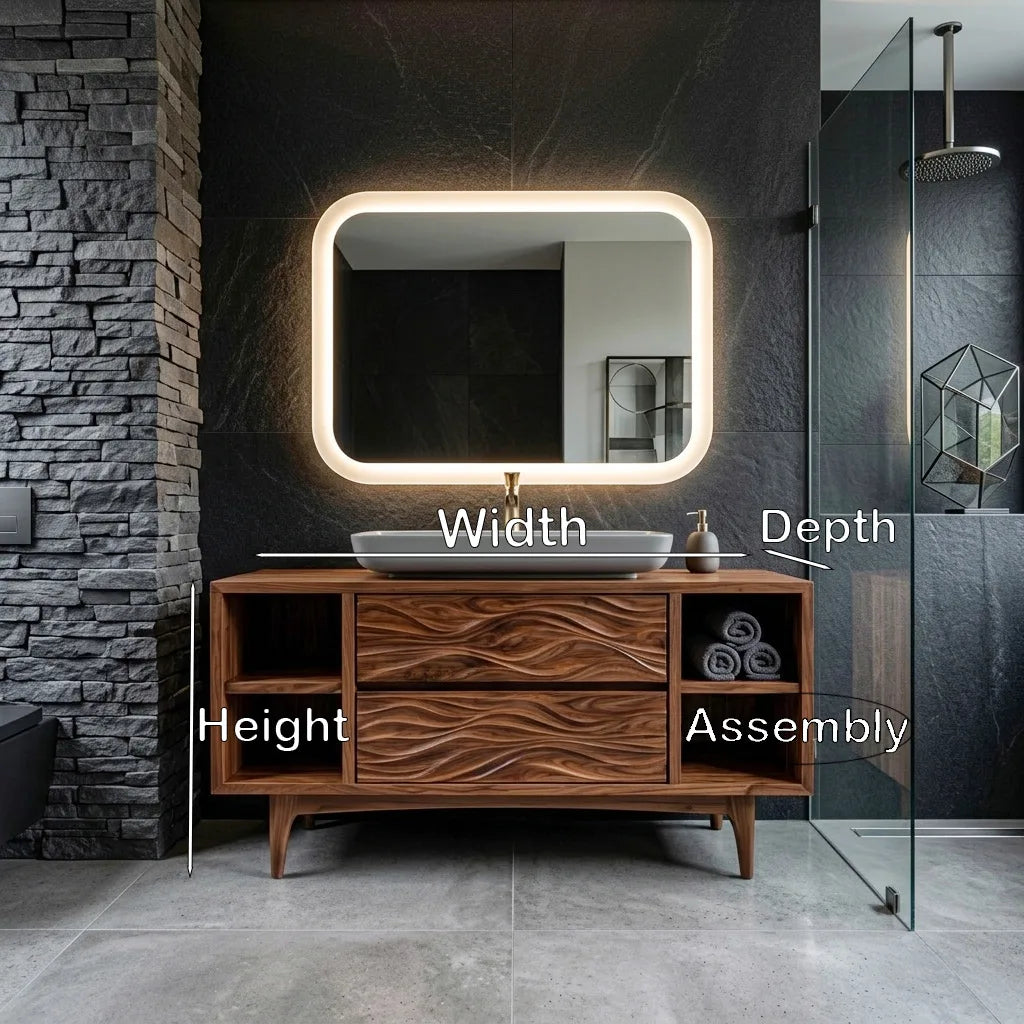 Modern Wave Carved Open Shelf Bathroom Vanity For Master Bathroom