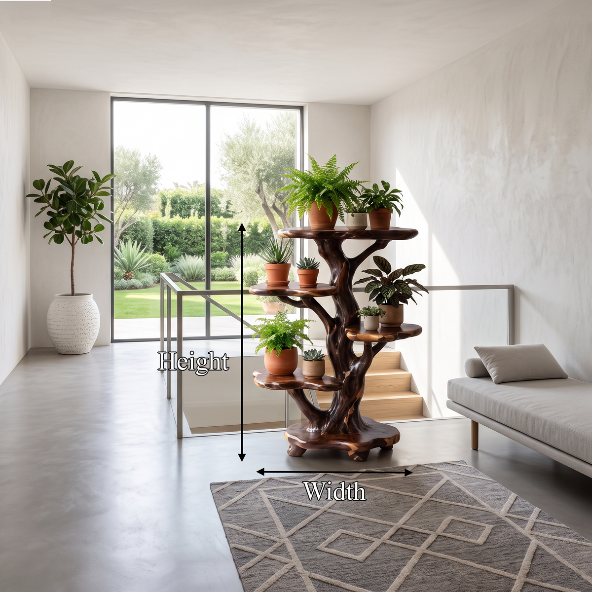 Natural Tree Plant Stand With Tiered Branch Shelves For Living Room And Entryway