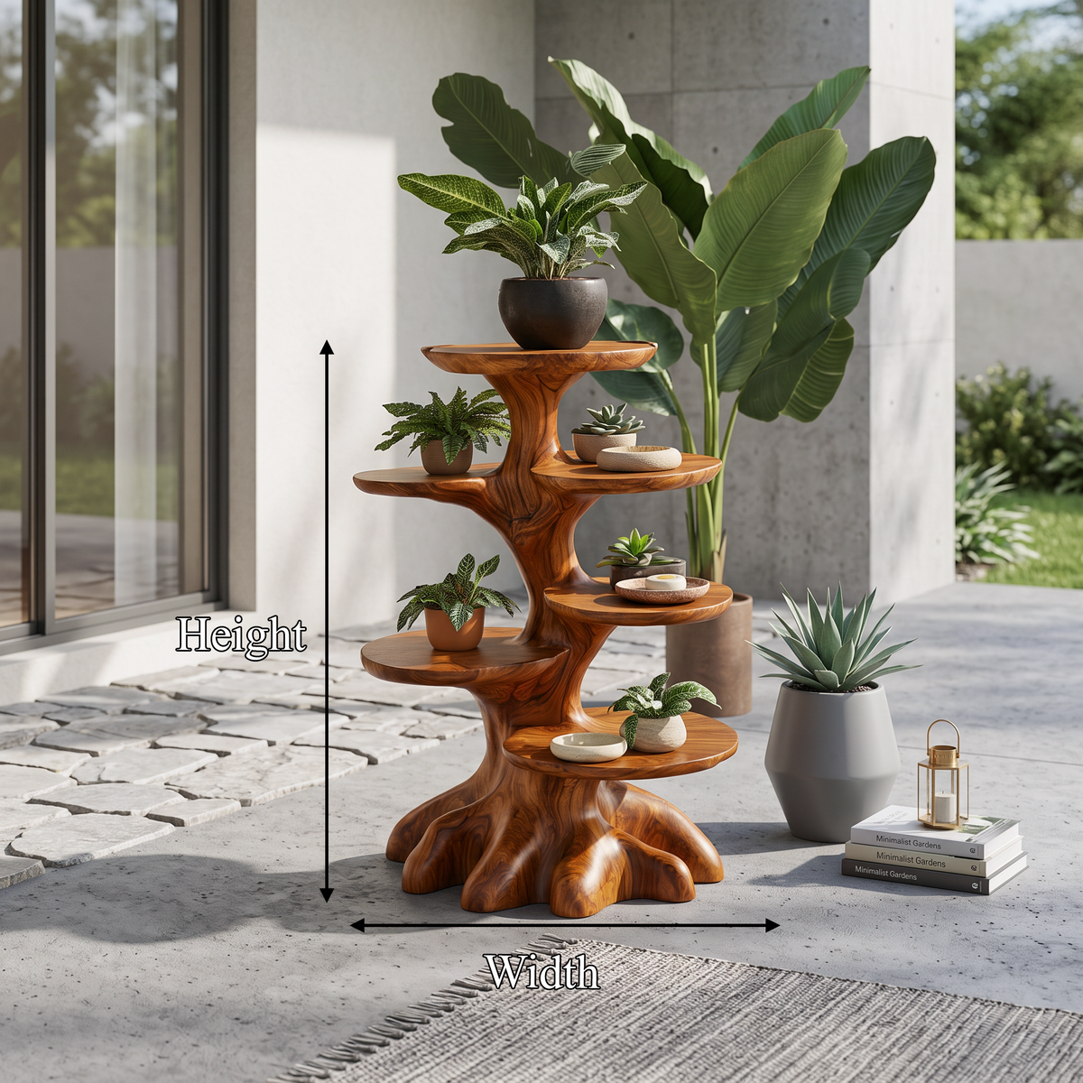 Rustic Indoor Plant Stand With Tree Stump Form For Sunroom And Patio