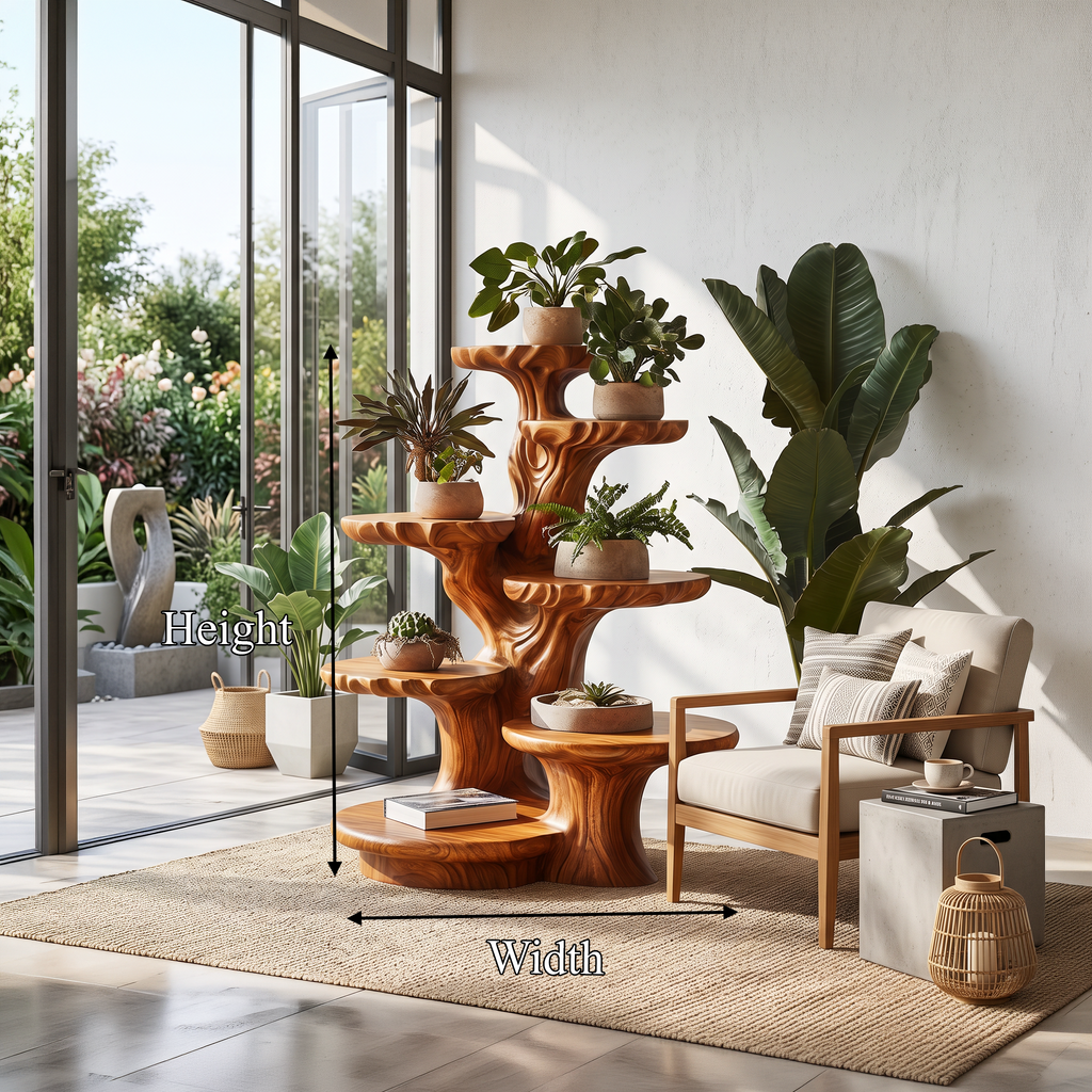 Organic Multi Tier Tree Plant Stand Solid Wood For Living Room