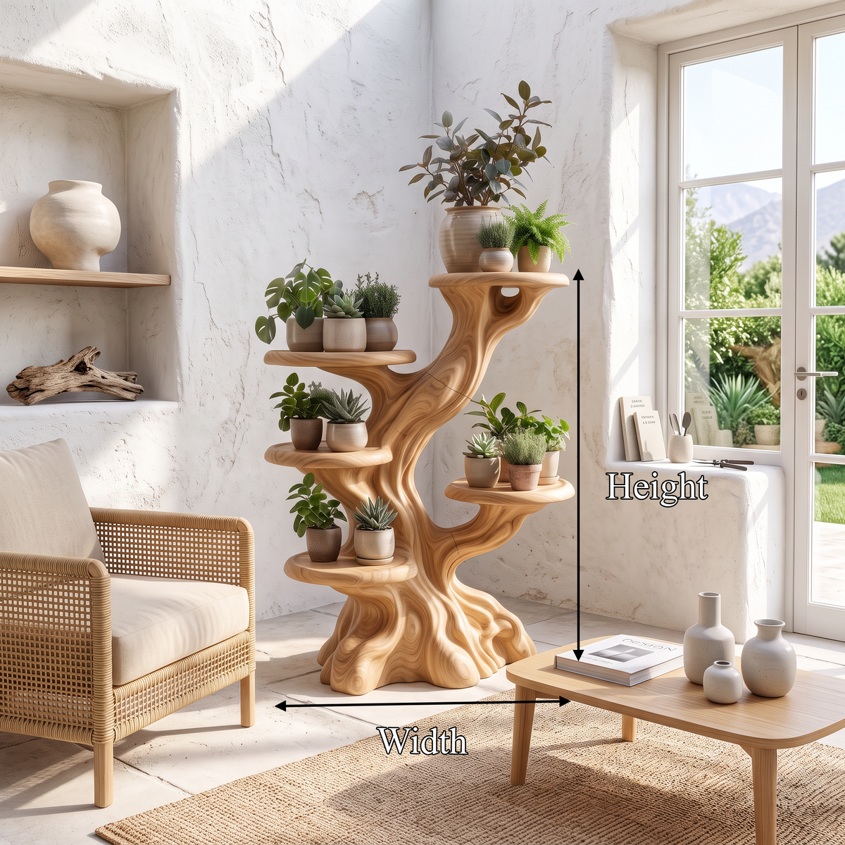 Rustic Sculptural Tree Plant Stand Multi Tier Display For Living Room