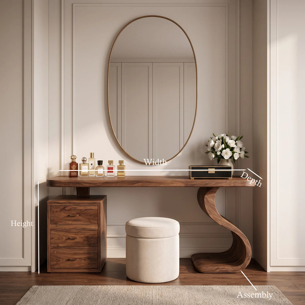 Sculptural Makeup Vanity S Curve Pedestal For Modern Bedroom