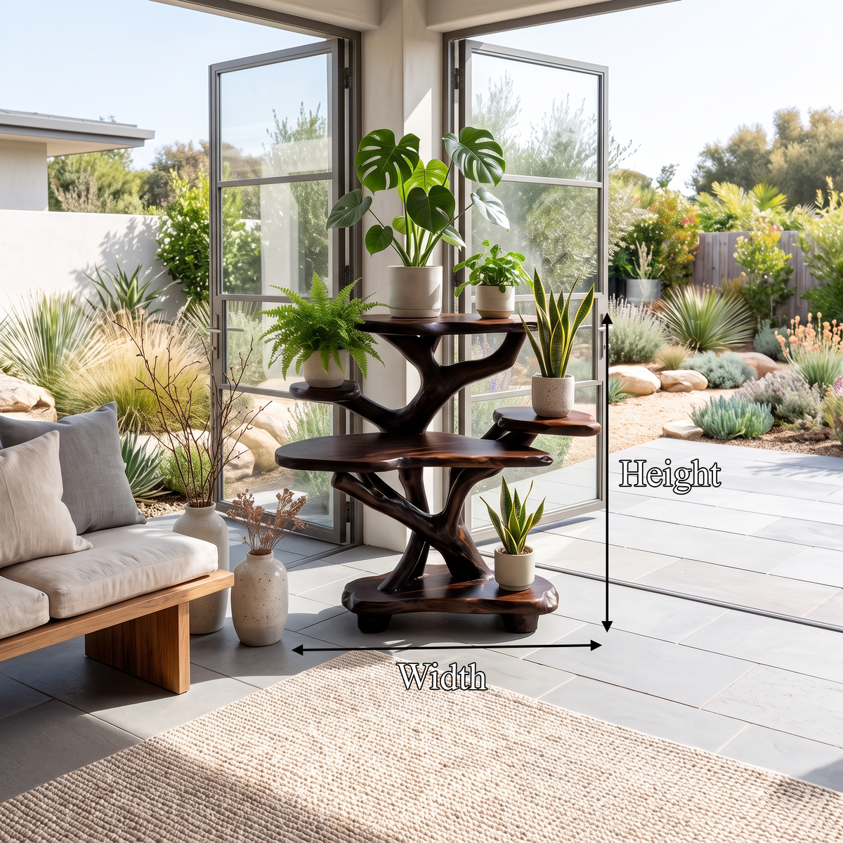 Rustic Sculptural Tree Plant Stand Multi Tier Display For Patio Garden