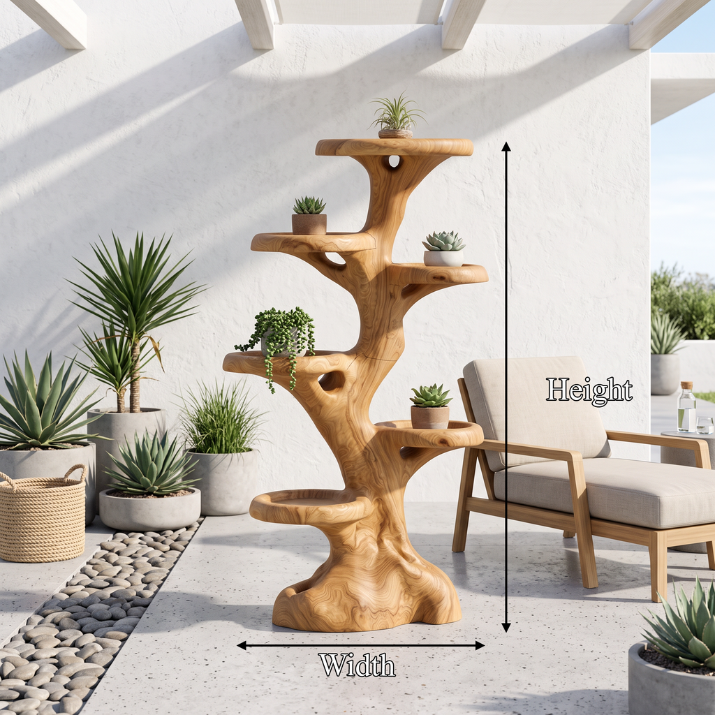 Rustic Multi Tier Plant Stand With Tree Stump Design For Patio And Sunroom