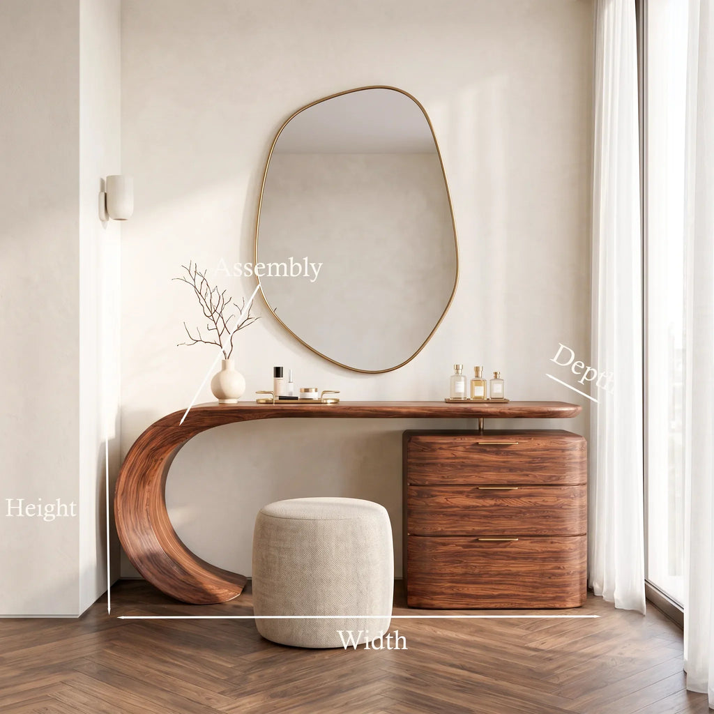 Modern Makeup Vanity Sculptural Curved Base For Luxury Bedroom