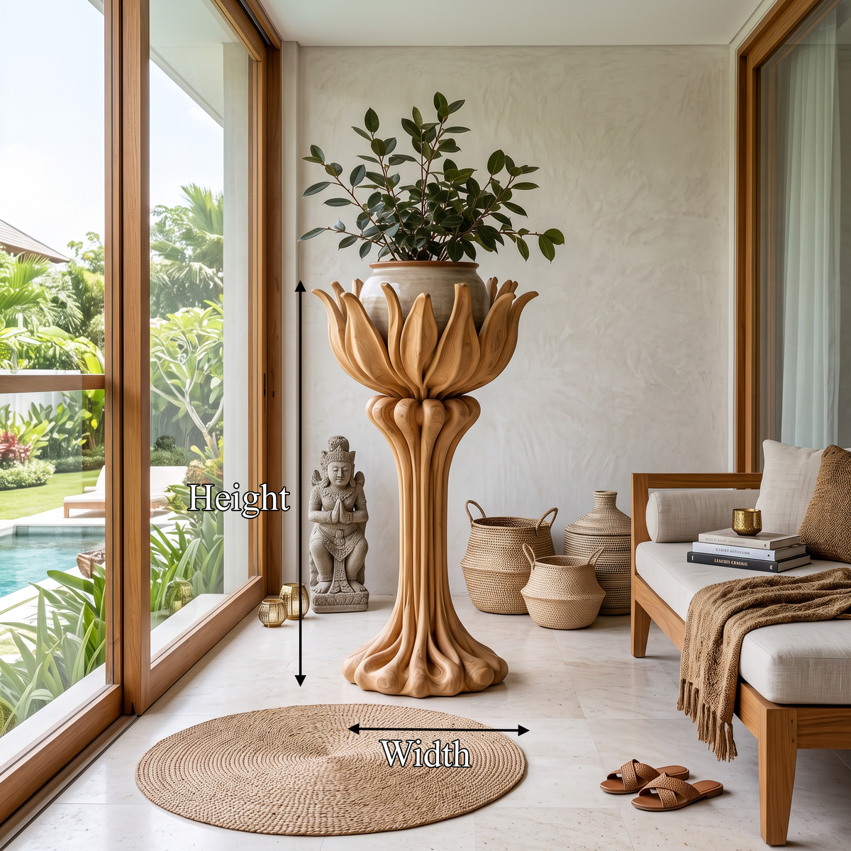 Rustic Plant Display Stand With Tree Trunk Design For Living Room And Patio