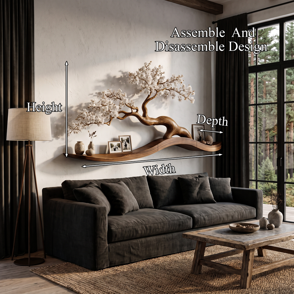 Organic Wall Mounted Shelf With Sculptural Tree Branch Design For Living Room And Bedroom