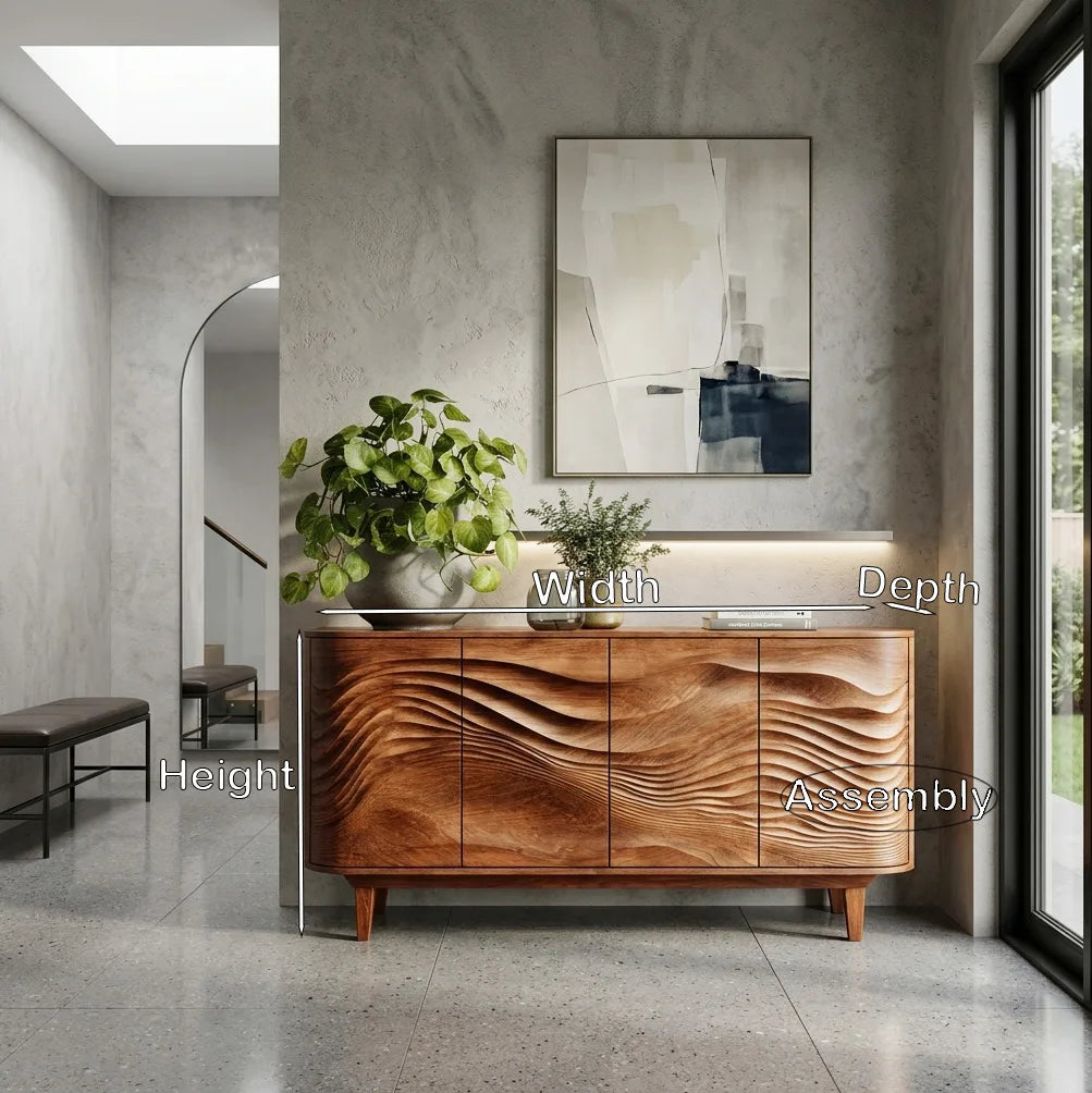 Modern Layered Wave Carved Sideboard For Living Room