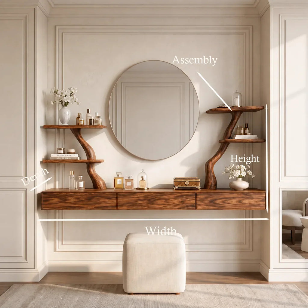 Organic Floating Makeup Vanity Sculptural Branch Shelving For Luxury Bedroom