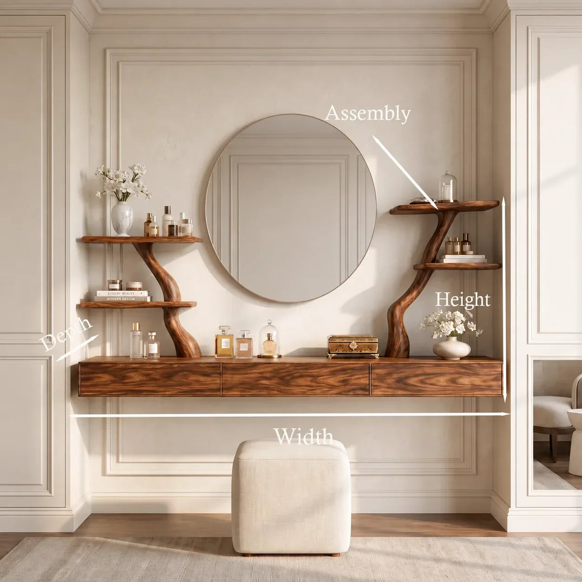 Organic Floating Makeup Vanity Sculptural Branch Shelving For Luxury Bedroom