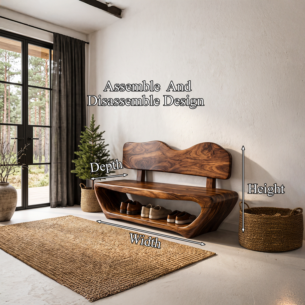 Rustic Sculptural Shoe Bench Organic Live Edge Design For Entryway Hallway