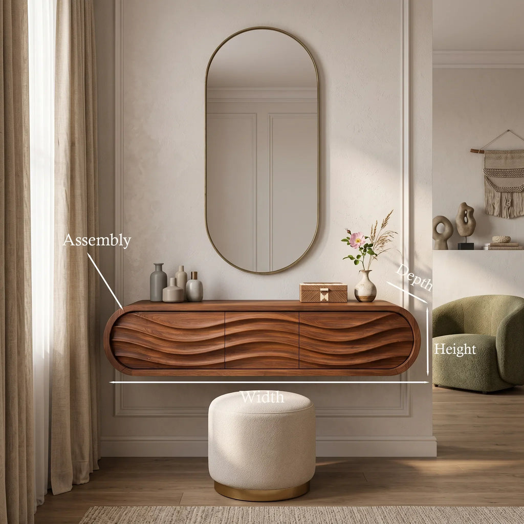 Organic Wall Mounted Makeup Vanity Carved Ribbed Drawers For Bedroom