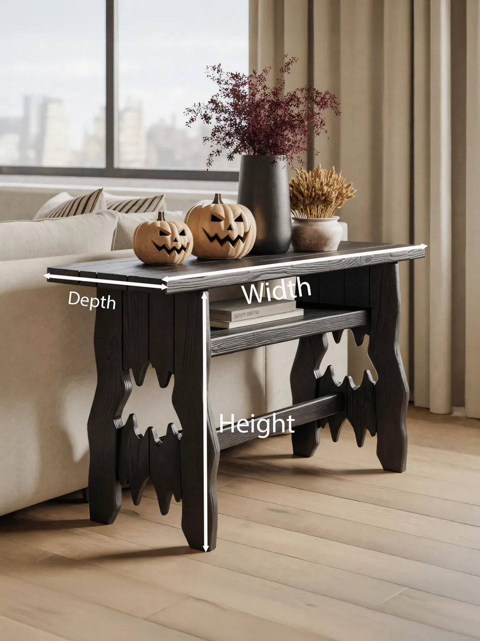 Rustic Black Wooden Console Table For Halloween Entryway Decor