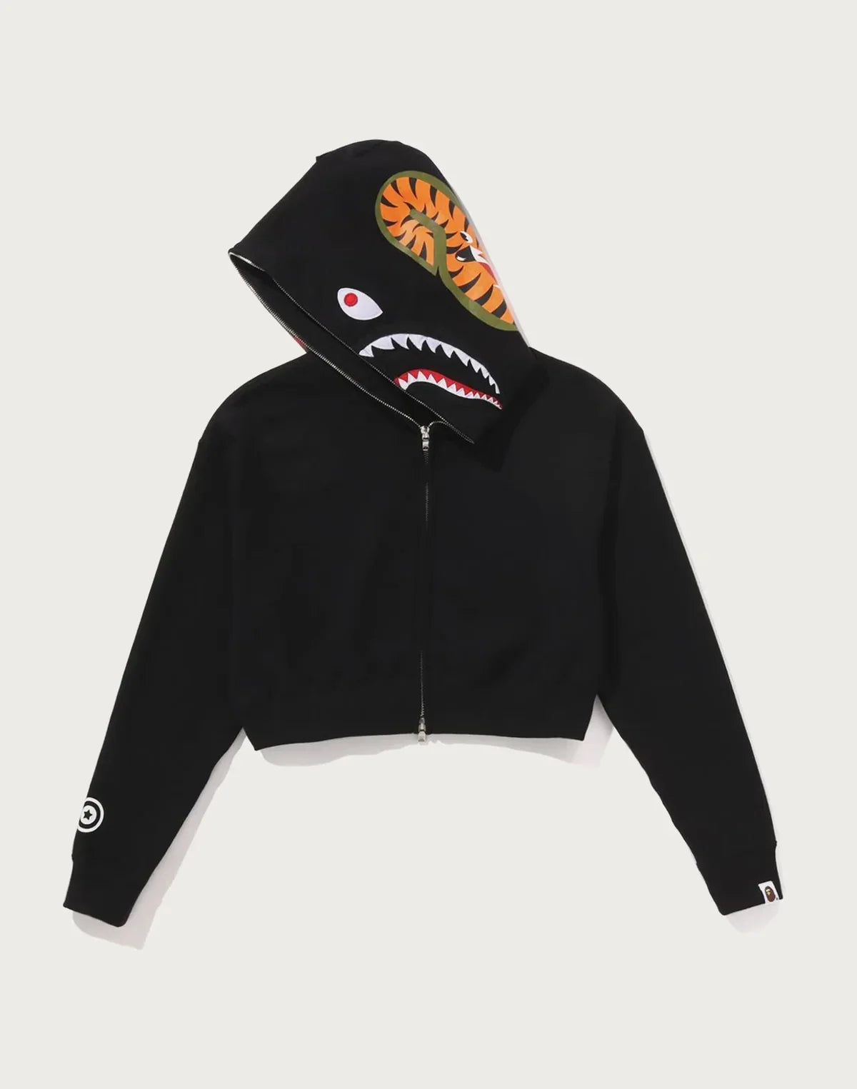 Cropped Full-Zip Graphic Hoodie - Black