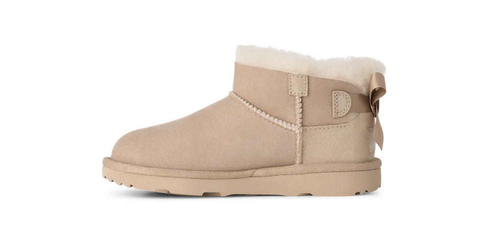 Kids' Short Sheepskin Bow Boot - Burgundy