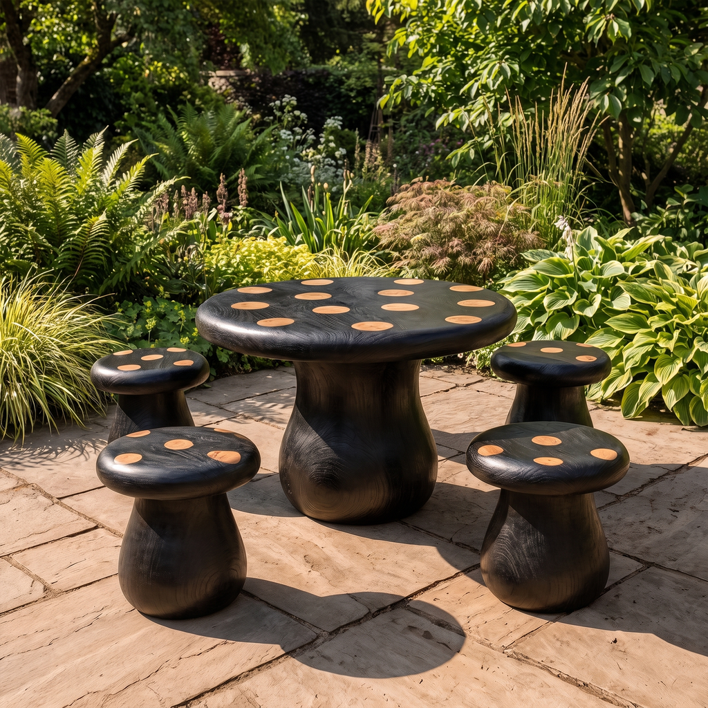 Rustic Round Dining Table With Tree Stump Design For Garden And Patio