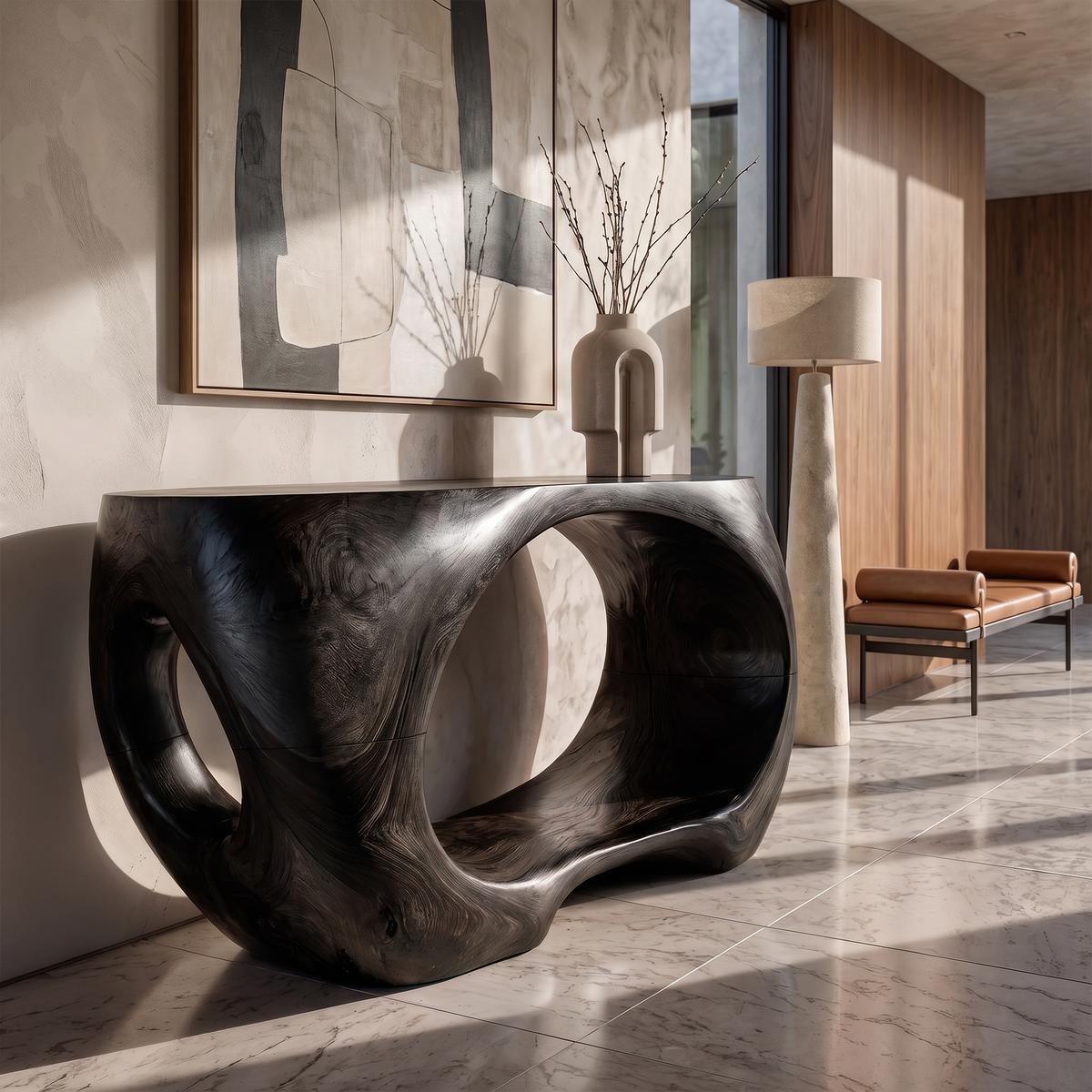 Sculptural Console Table Organic Double Arch Base Design For Entryway Foyer Hallway