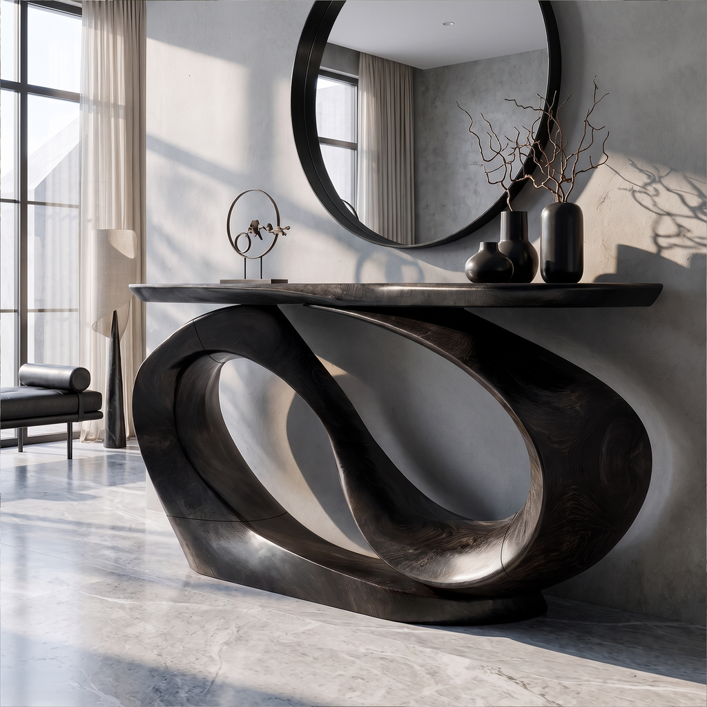 Organic Sculptural Console Table Hollow Oval Base Design For Entryway Foyer Hallway