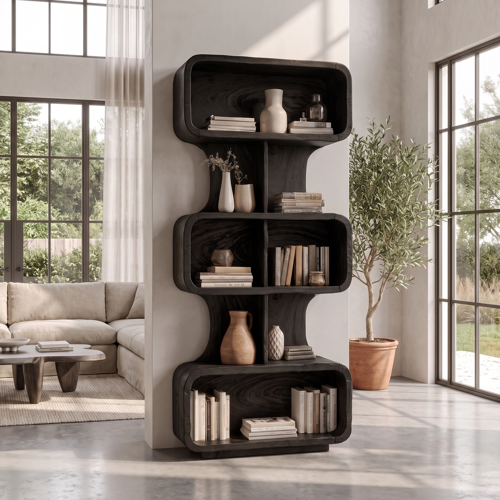 Mid Century Bookshelf Handcrafted Solid Wood Design For Home Office