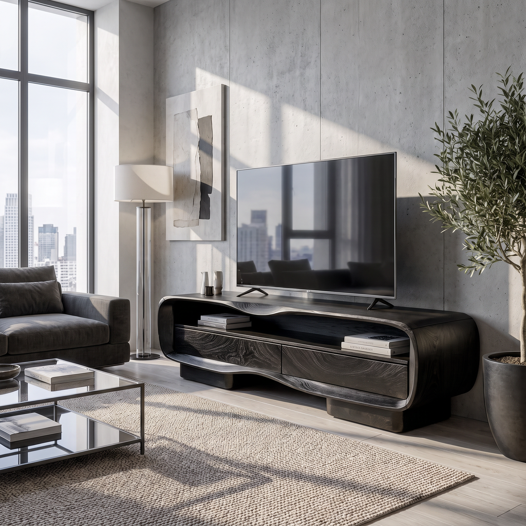 Natural Media Console With Solid Block Design For Living Room And Family Room