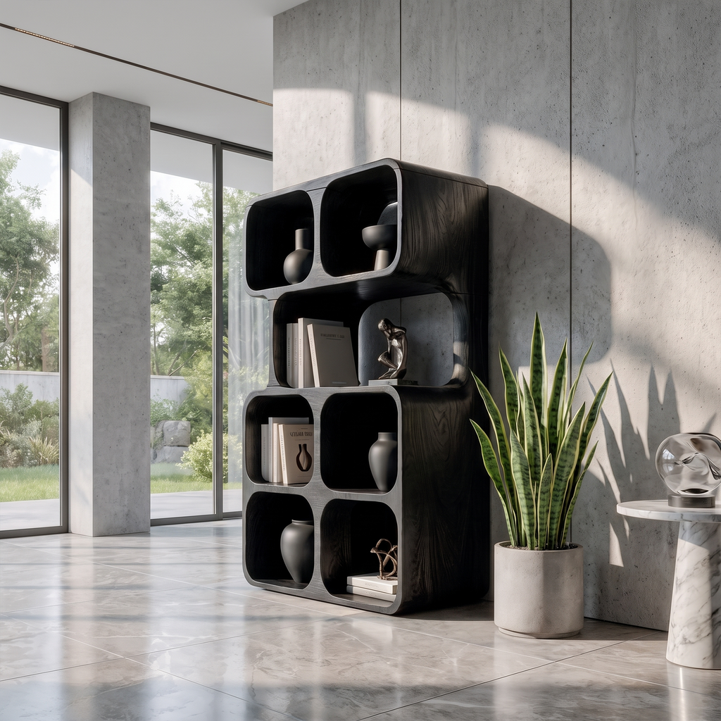 Statement Leaning Bookshelf Handcrafted Organic Wood Design For Modern Home