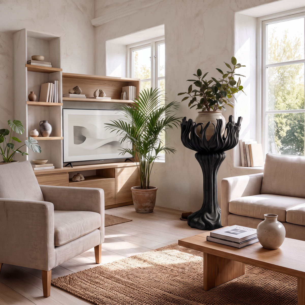 Contemporary Tree Shaped Plant Stand With Sculptural Form For Entryway And Sunroom