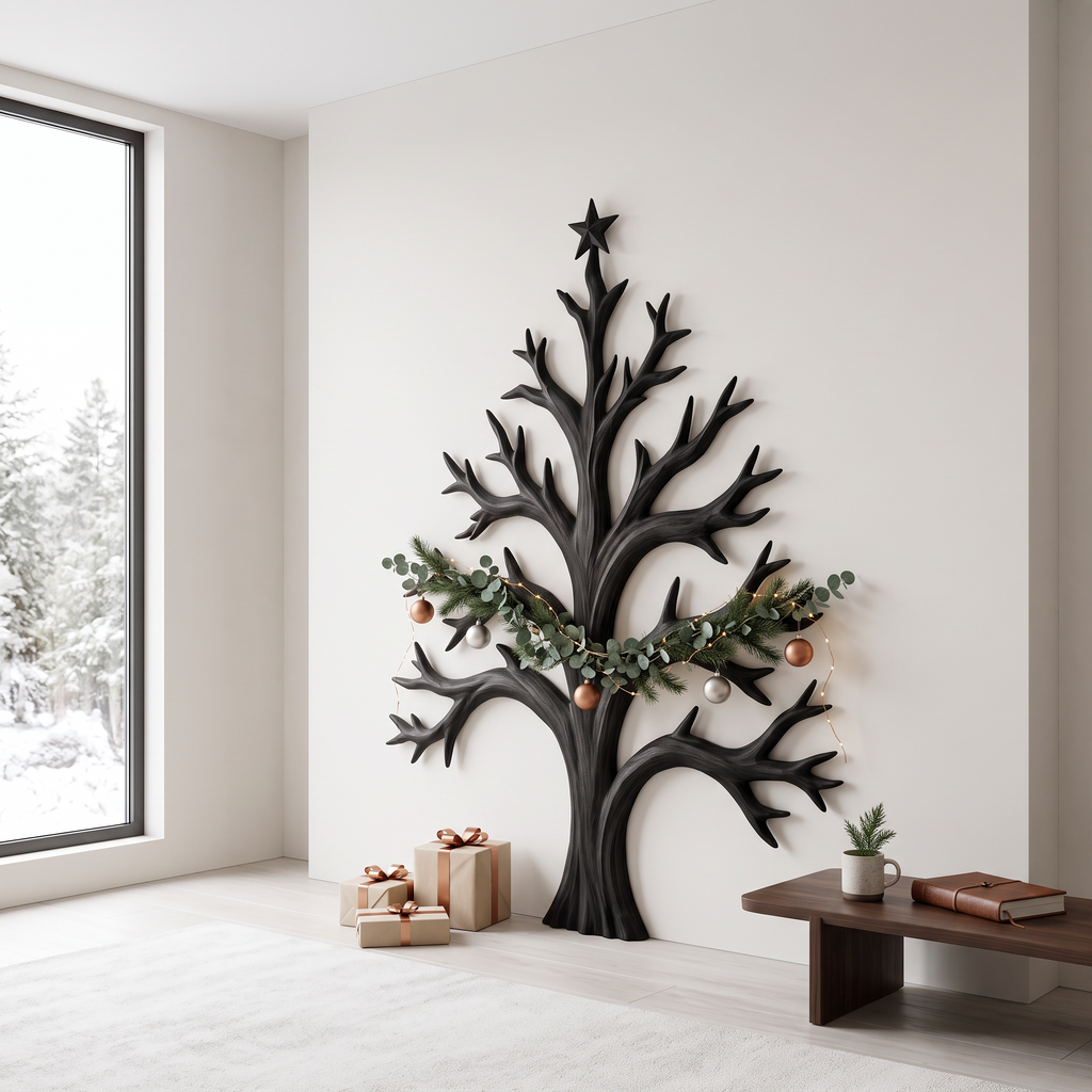 Natural Christmas Tree Wall Decor With Twisted Tree Branches For Entryway