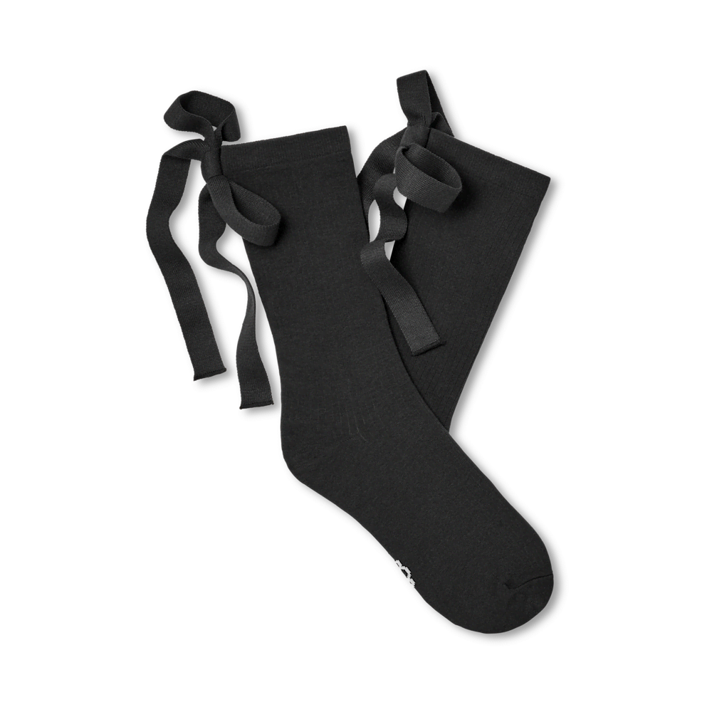 Women's Ribbed Bow Crew Socks - Black