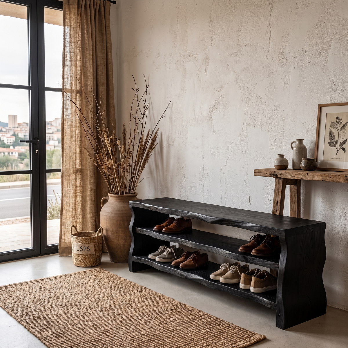 Live Edge Shoe Bench Open Storage Organizer For Entryway Hallway