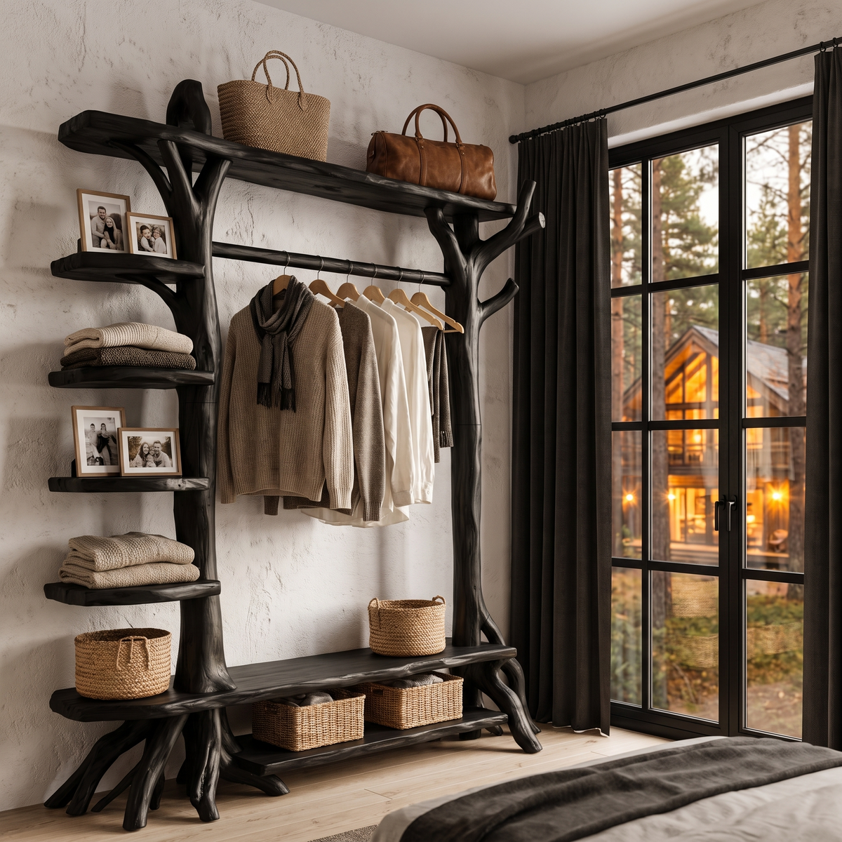 Rustic Tree Coat Rack Storage Organizer For Entryway Hallway
