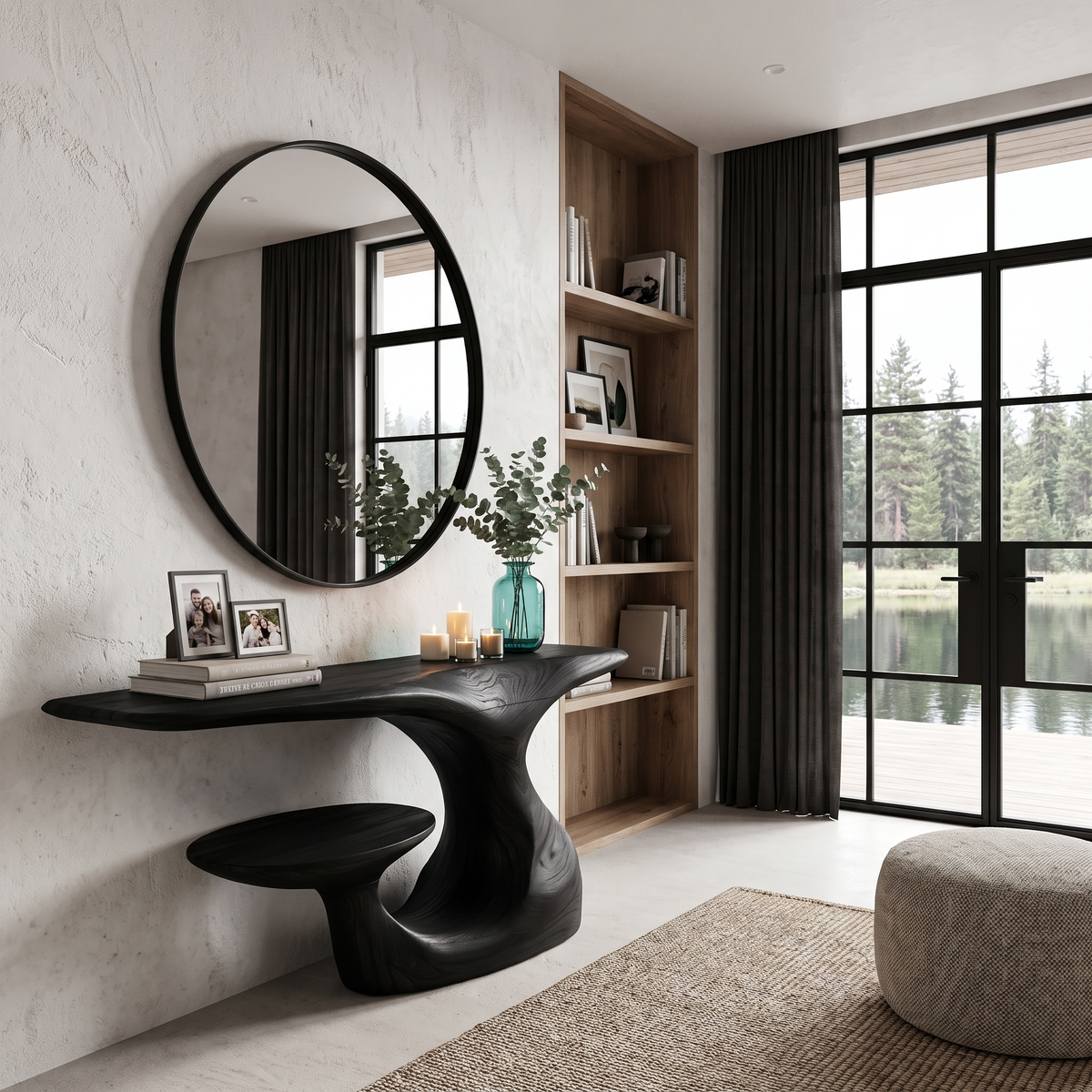 Mid Century Curved Loop Console Table For Entryway And Living Room