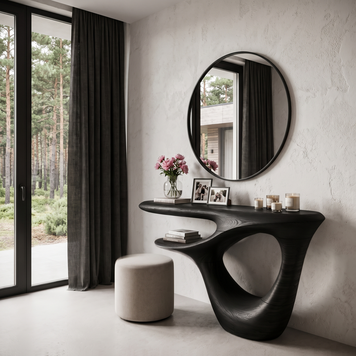 Contemporary Console Table With Artistic Open Frame Base For Foyer And Hallway