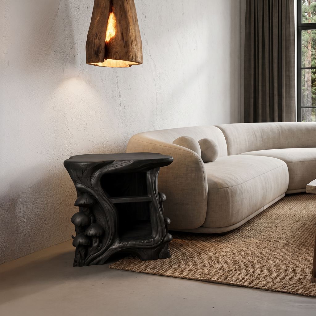 Organic Solid Wood Bedside Table With Sculptural Tree Branch Base