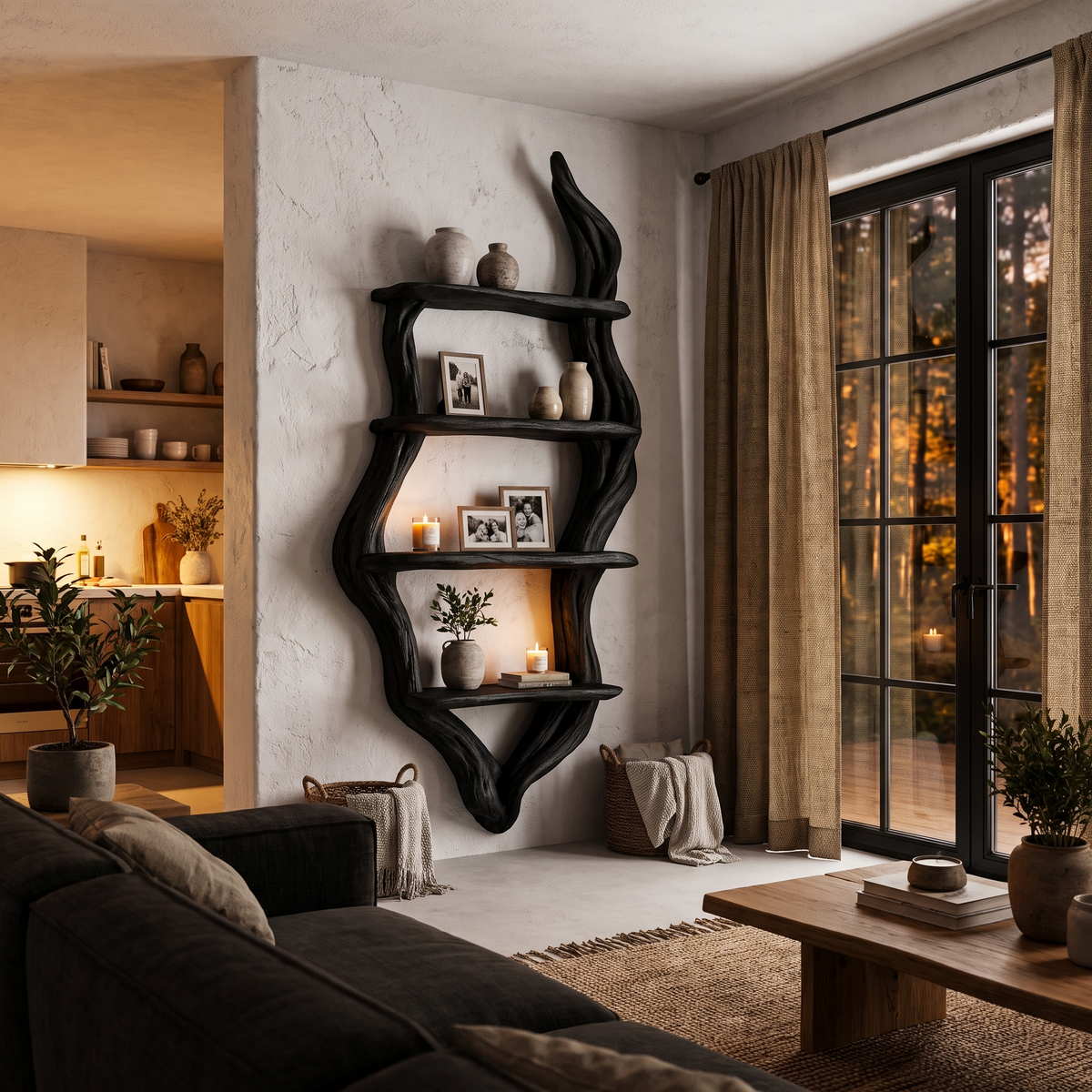 Rustic Wall Bookshelf Handcrafted Tree Branch Design For Living Room