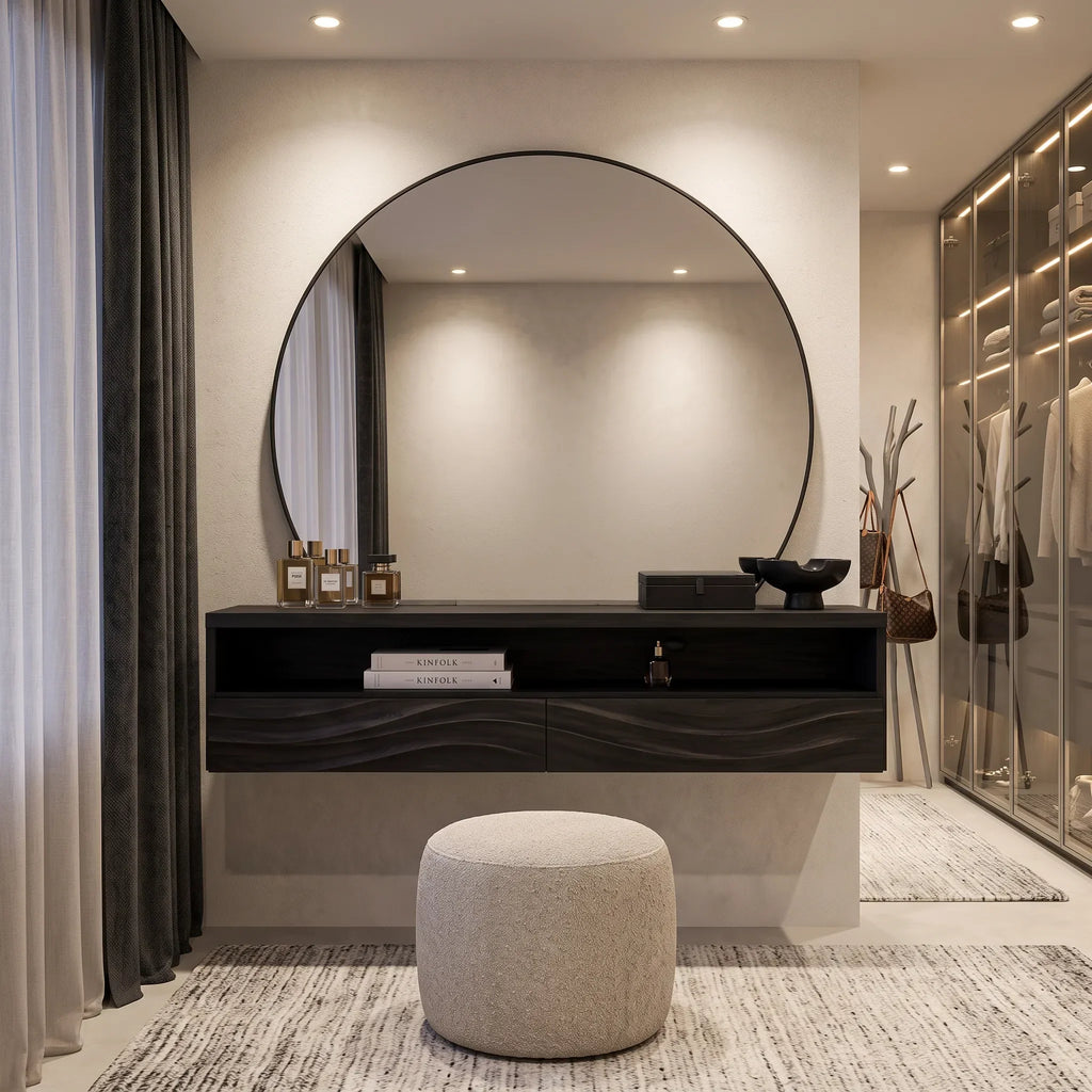 Contemporary Wall Mounted Dressing Table Flowing Relief Carved For Bedroom