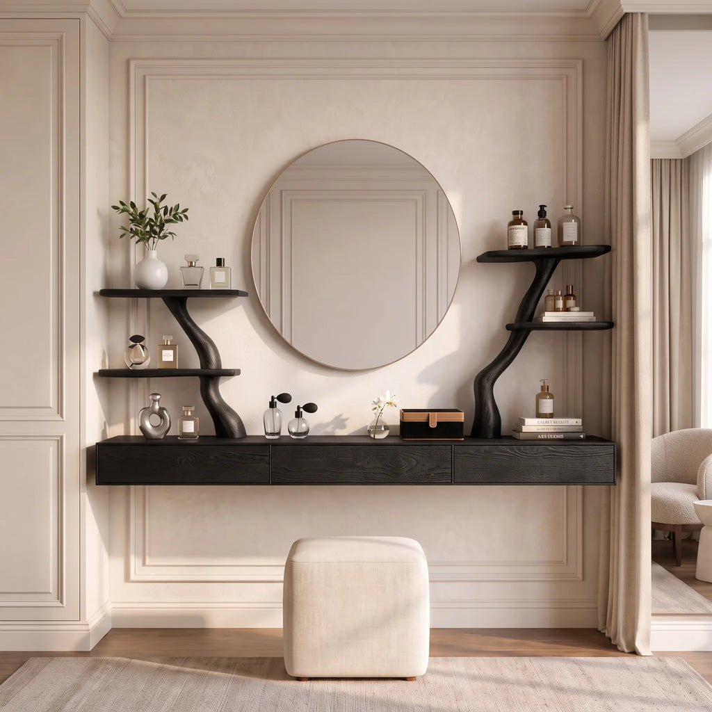 Organic Floating Makeup Vanity Sculptural Branch Shelving For Luxury Bedroom