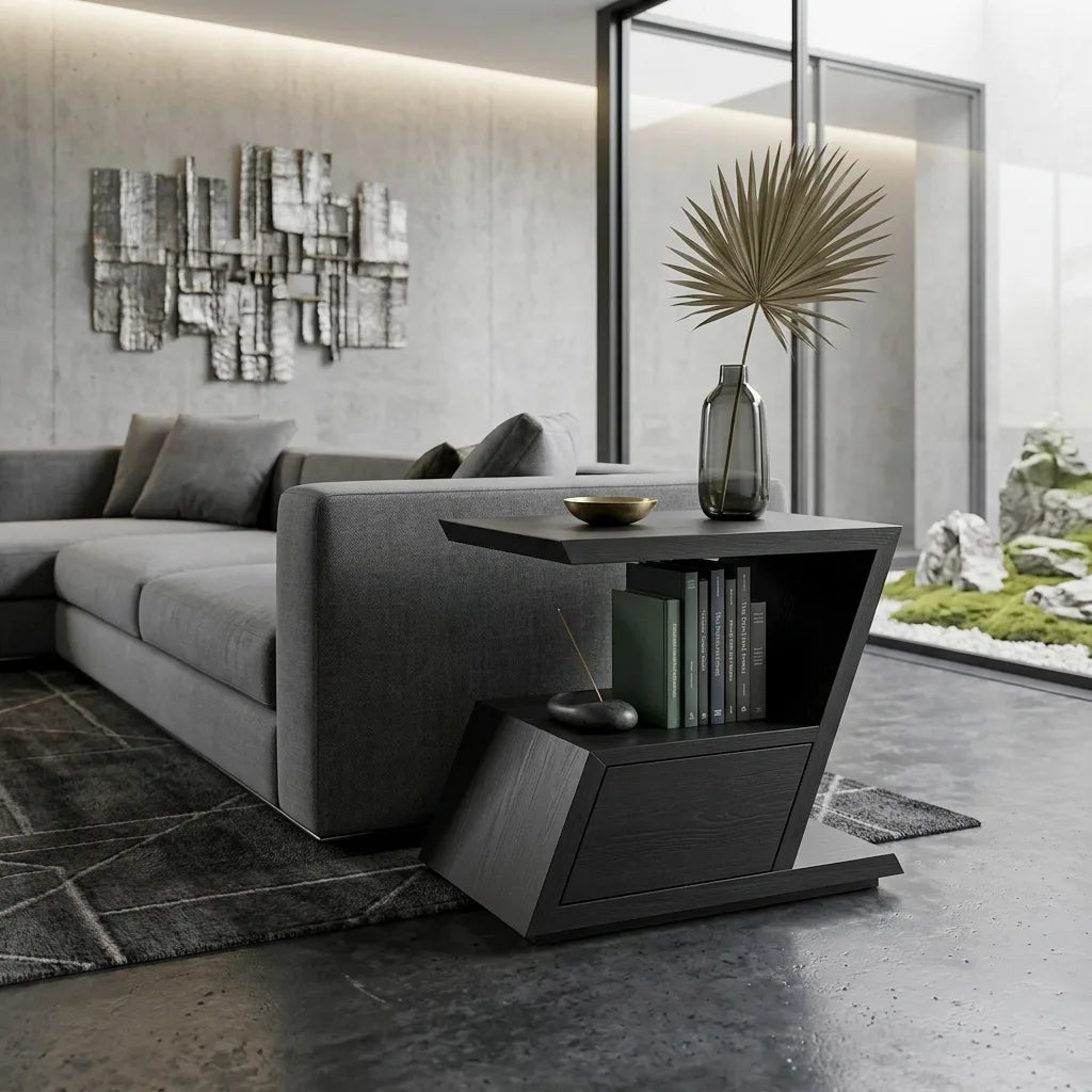 Contemporary Geometric Storage Side Table For Living Room