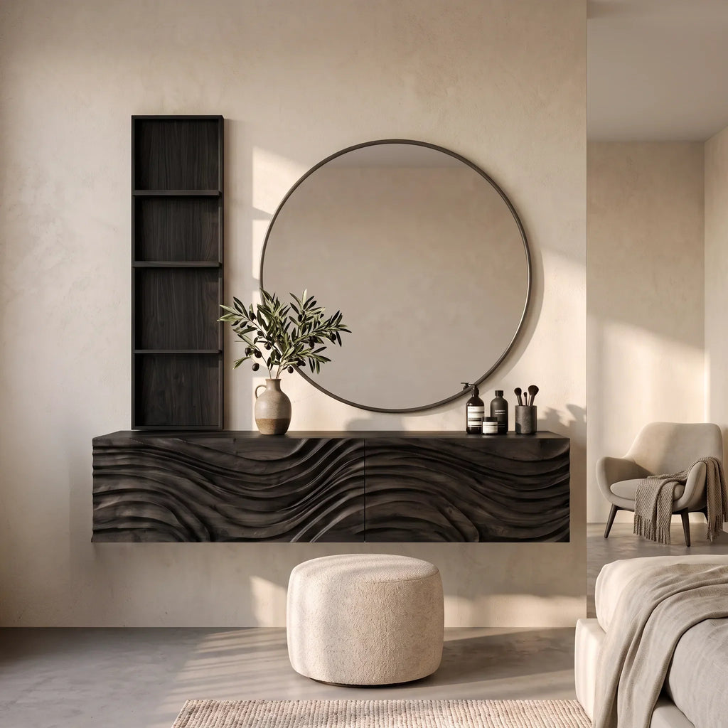Modern Floating Makeup Vanity With Wall Mounted Storage For Luxury Bedroom